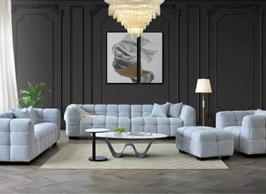 Tribeca Luxury Sofa Range in Pearl Boucle Fabric - Timeless Chesterfield Design - UK Luxury Furniture